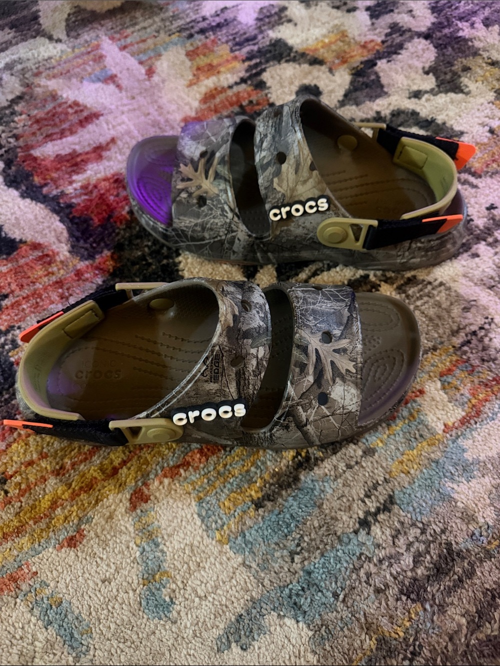 CROCS Kids Camouflage Sandal with Orange Accents